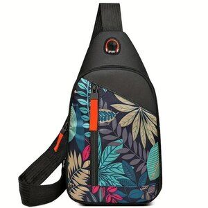 Trendy Floral leaf Crossbody Shoulder Travel Sling Bag Unisex